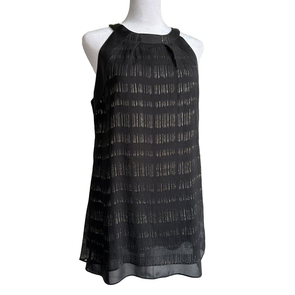 White House Black Market Silk Halter Top Blouse Hi Lo Hem Silver Gold NWT Sz 10